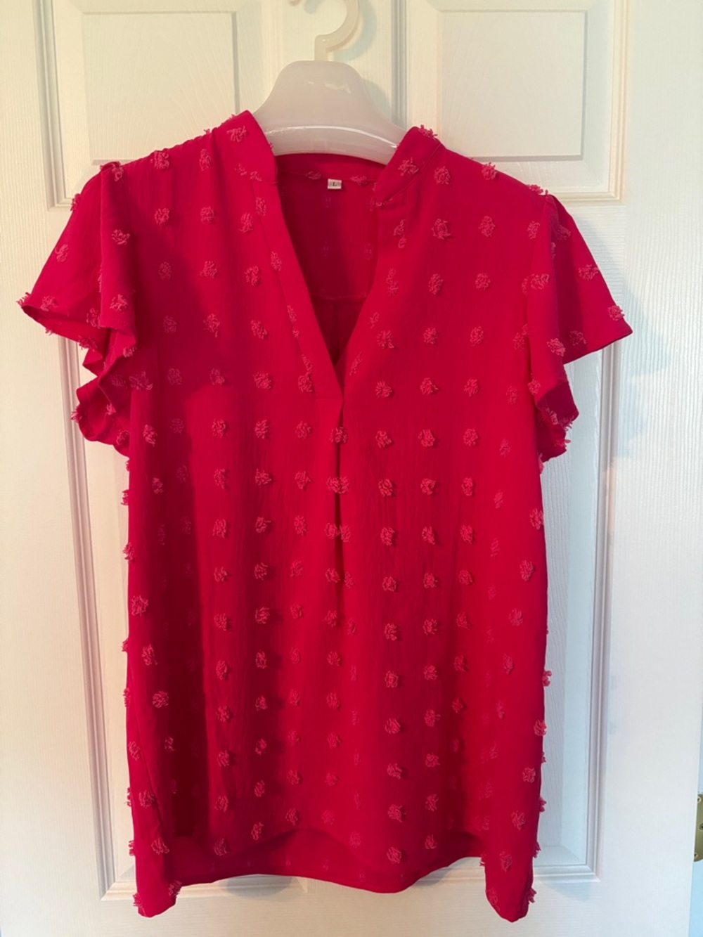 Women’s Pink Textured Flutter-Sleeve Top